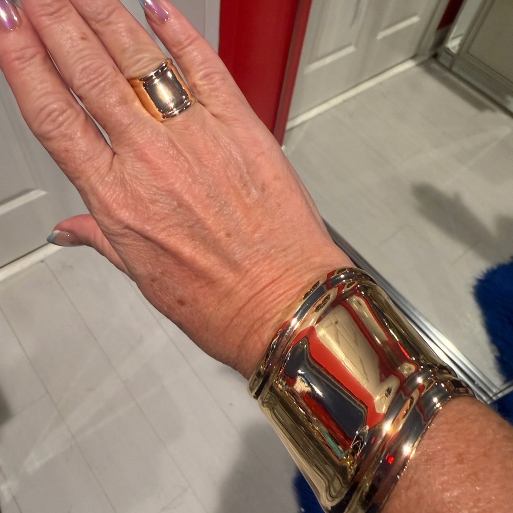 Gold Tone Cuff Bracelet and Ring Set